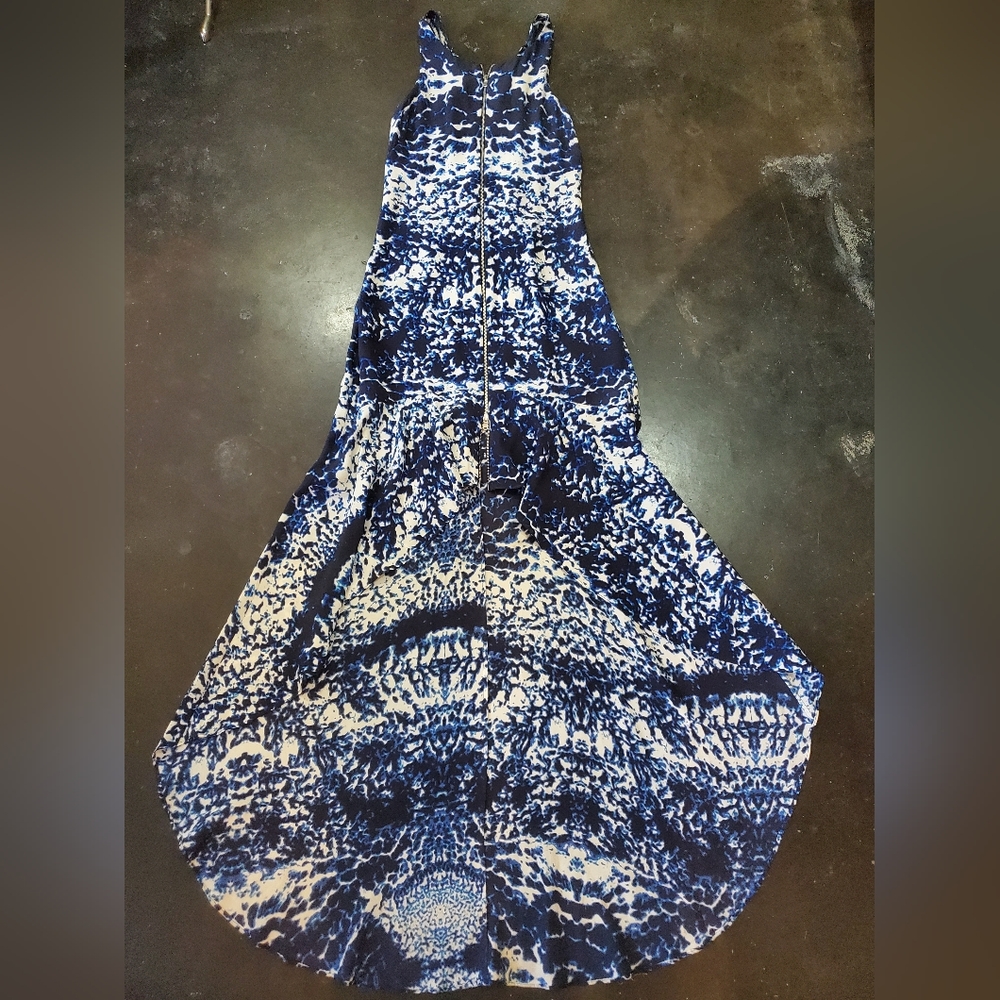 Intermix sleeveless maxi dress, blue & white, high low skirt, size P